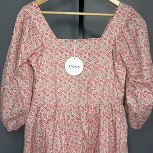 Storia Women's Floral Puff Sleeve  Babydoll‎ Mini Dress Size M Cottage NWT